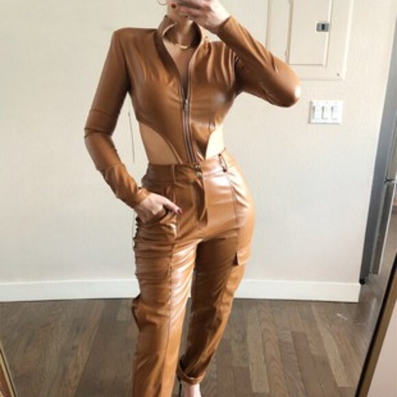 Top Faux Leather Bodysuit - Picture 3 of 10